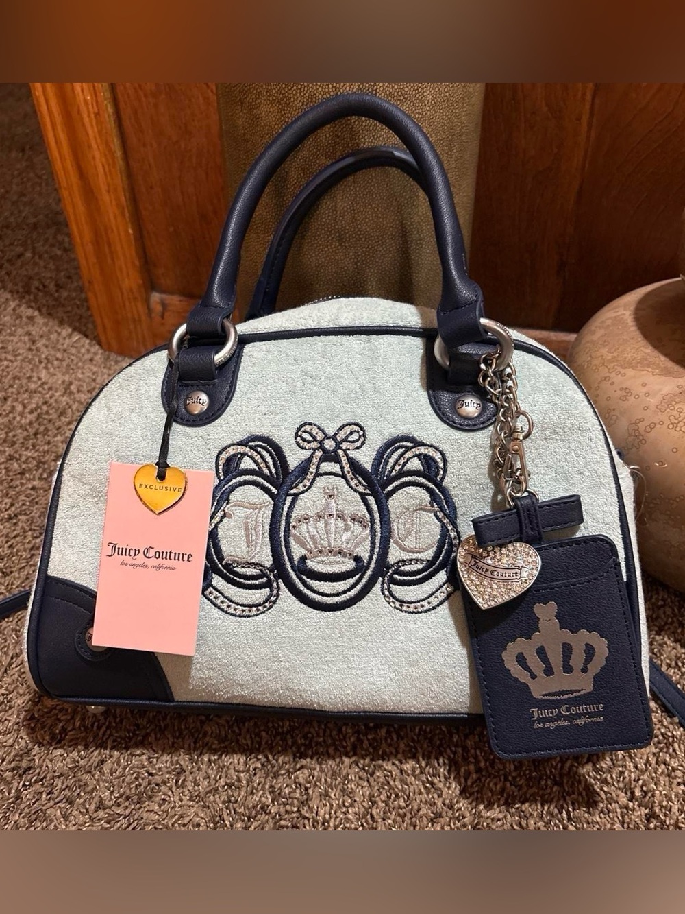 NWT y2k juicy couture blue terry cloth top handle satchel bag